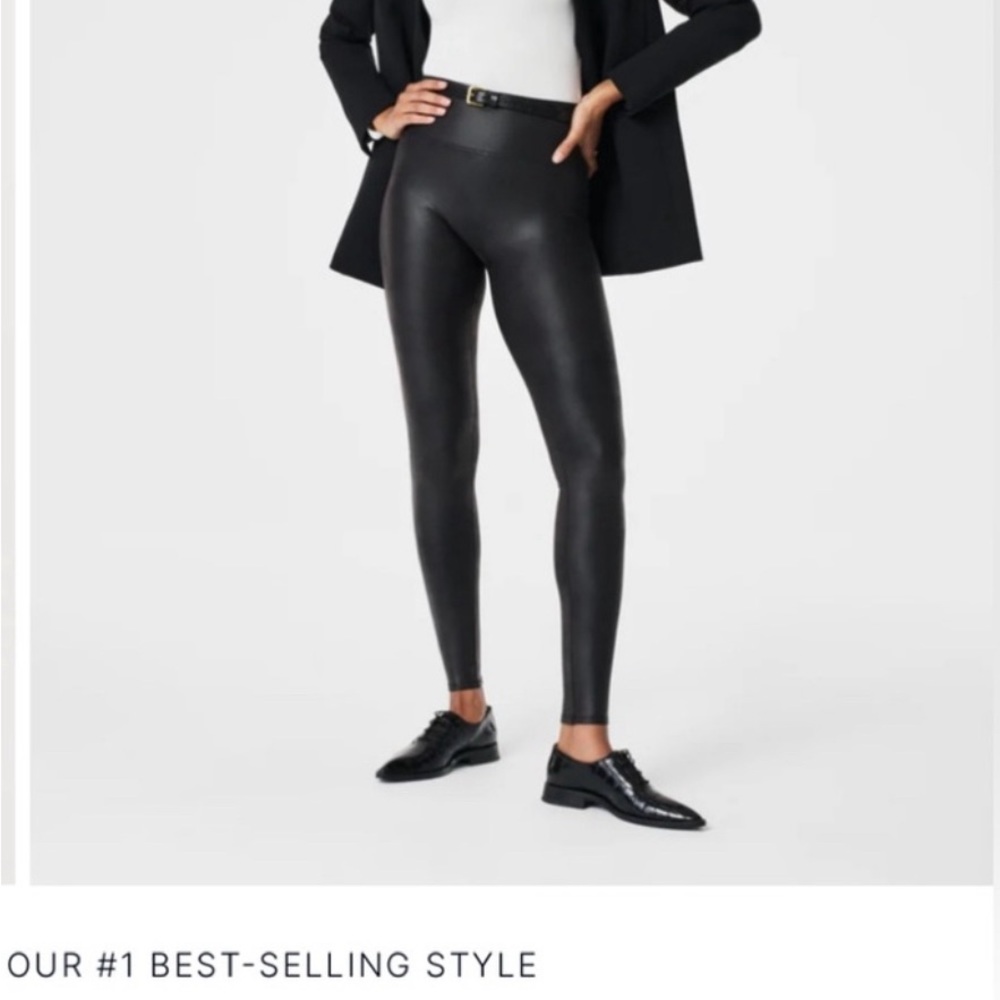 Spanx Black Sleek‎ Smoothing High Rise Faux Leather Leggings